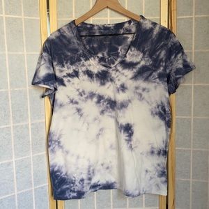 Indigo Tie Dye V-Neck Cotton Tee Shirt Large